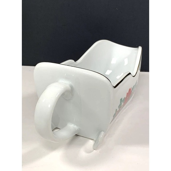 Tienshan Deck Halls Sleigh Gravy Boat Christmas Candy Dish Poinsettia 10"Lx3.75" - Picture 9 of 12